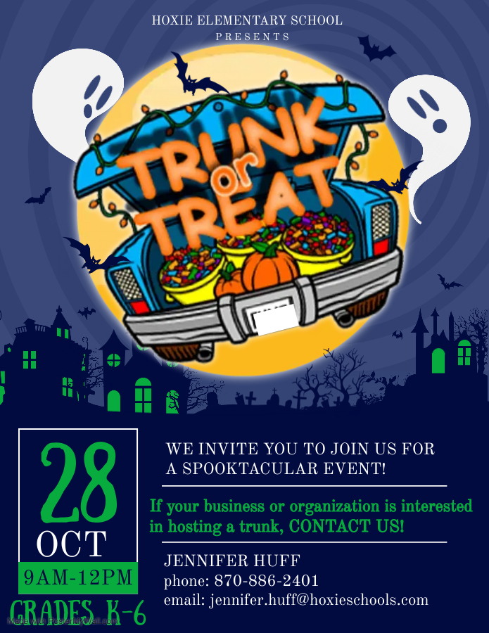 Hoxie School District will be hosting a Trunk-or-Treat for the elementary students. Contact us for more information